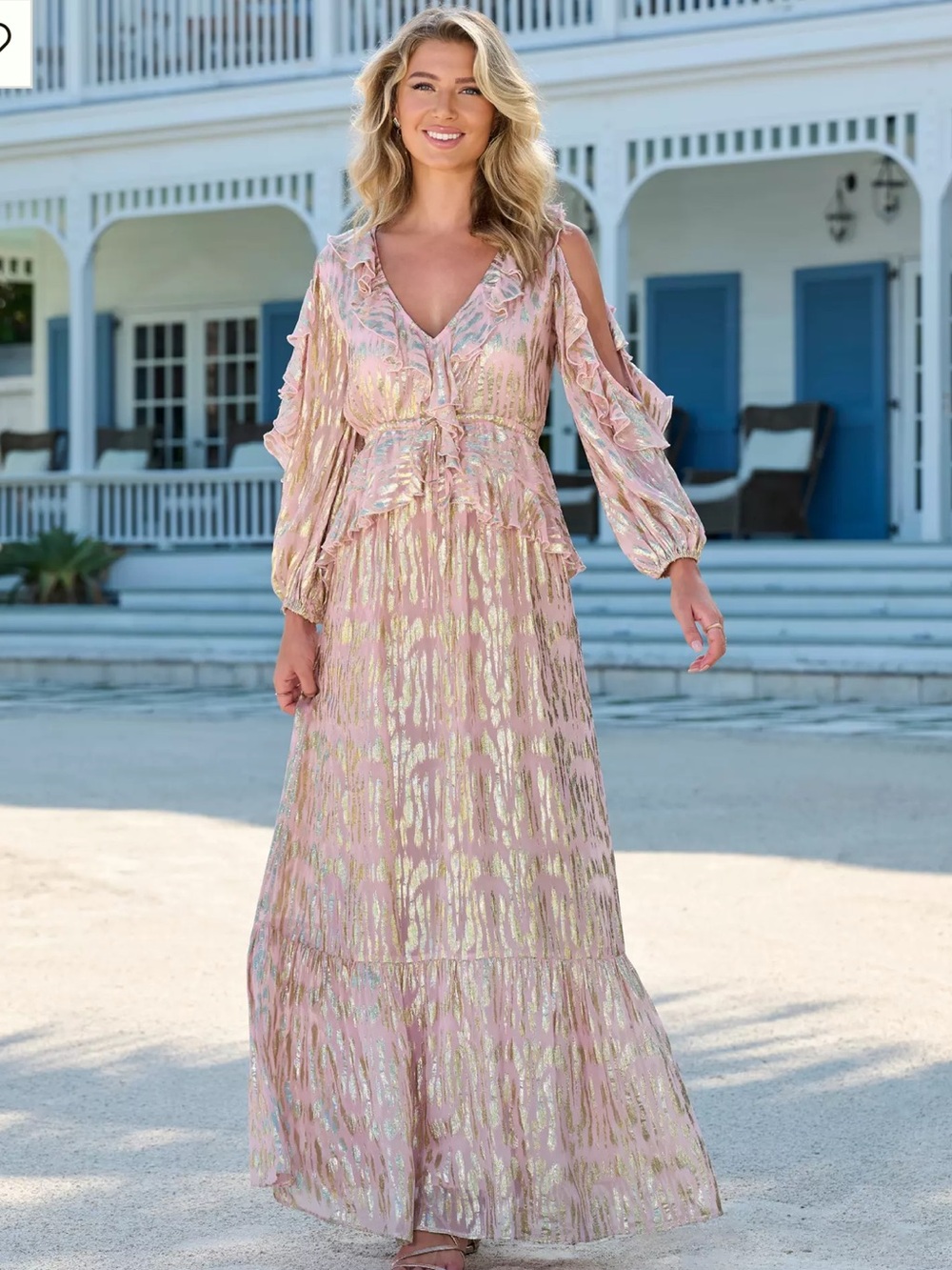 Boston Proper Ruffled Maxi Dress With Lurex Fabric Pink Womens Small